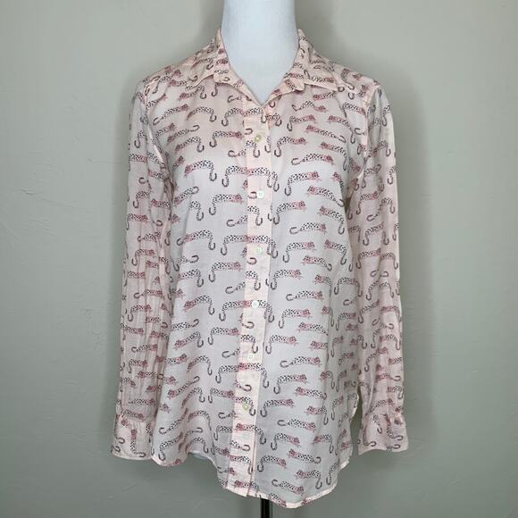 LOFT Tops - LOFT Light Pink Cotton Button Up Blouse Sz XS Cheetah Leopard Print